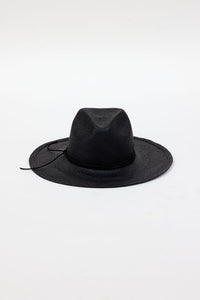 front of black brimmed sunhat with black trim