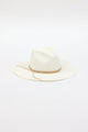 white brimmed hat with light tan trim