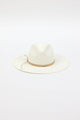 front of white brimmed hat with light tan trim