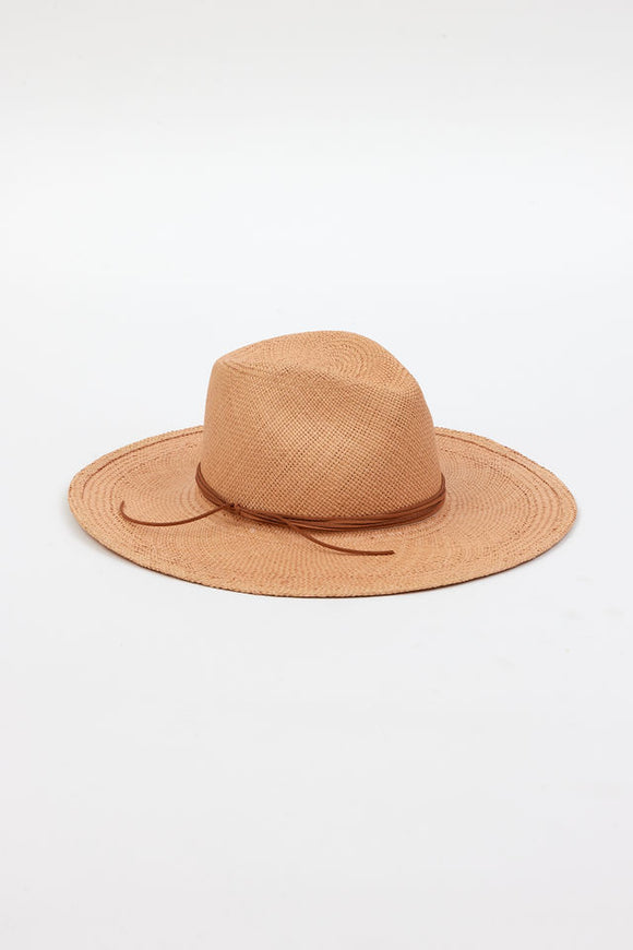 pecan brown brimmed hat with brown trim