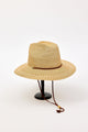Straw hat with a brown band on a white background