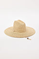 Beige straw hat with a chinstrap on a white background