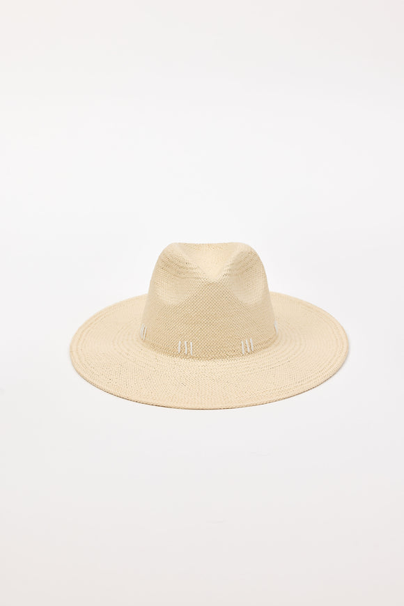 Beige straw hat on a white background