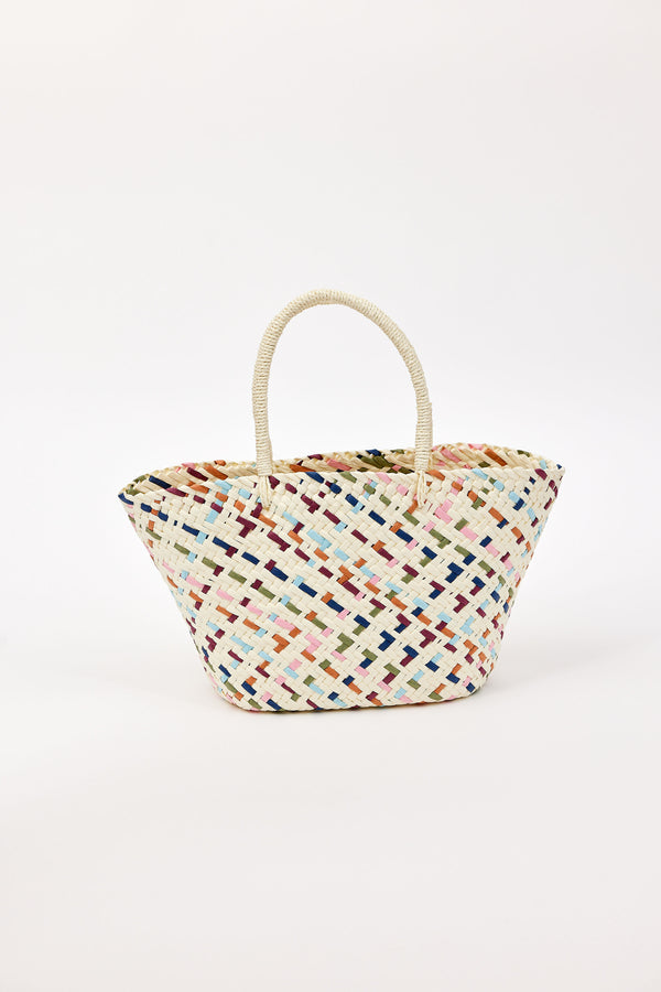 Colorful woven bag on a white background