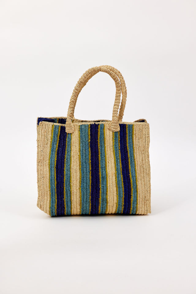 Woven bag with striped pattern on a white background