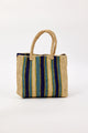 Woven bag with striped pattern on a white background