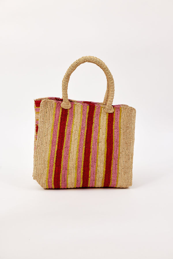 Woven bag with striped pattern on a white background