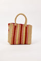 Woven bag with striped pattern on a white background
