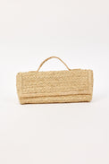 Beige woven bag on a white background