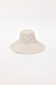 Beige wide-brimmed bucket hat on a white background