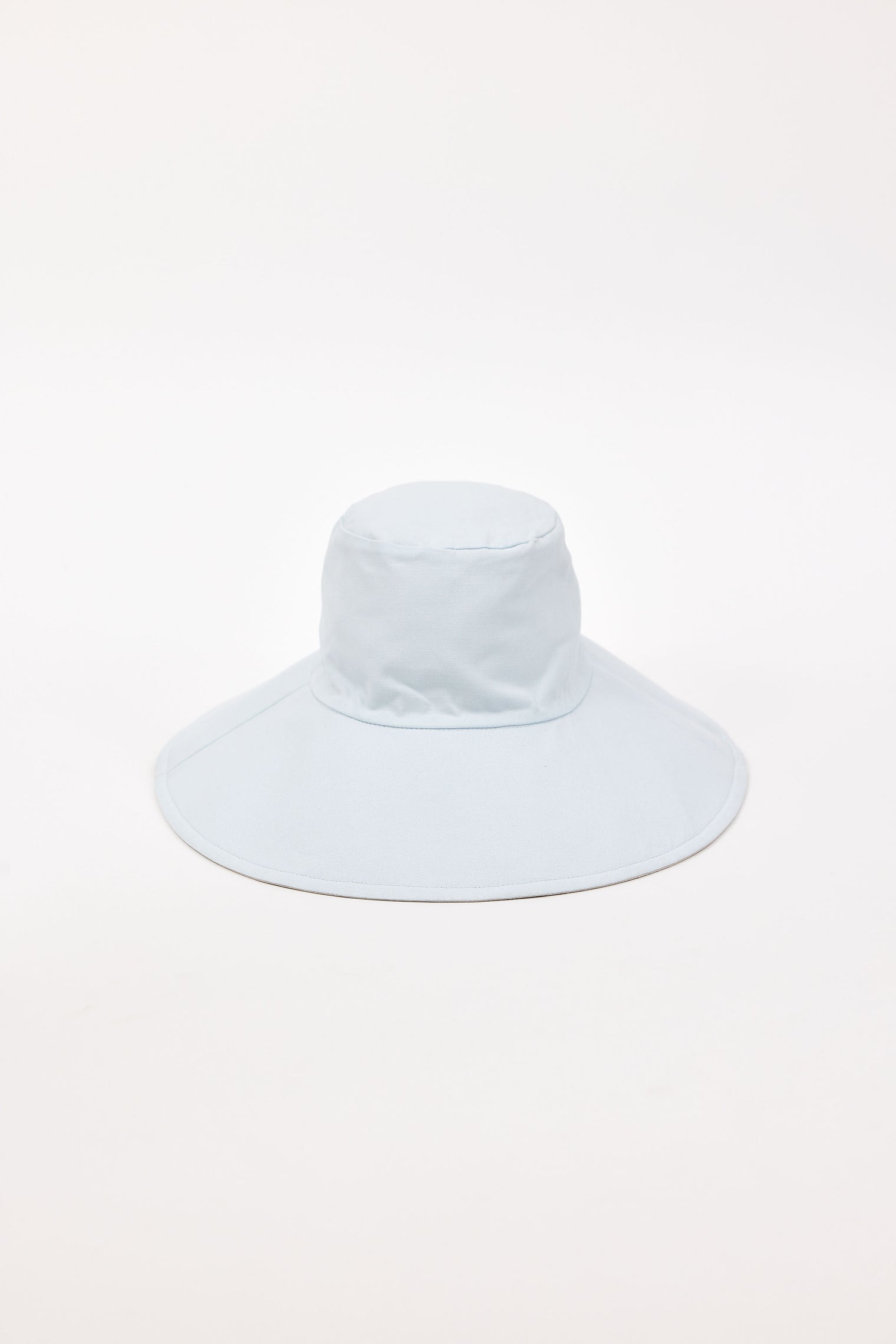 Light blue wide-brimmed bucket hat on a white background
