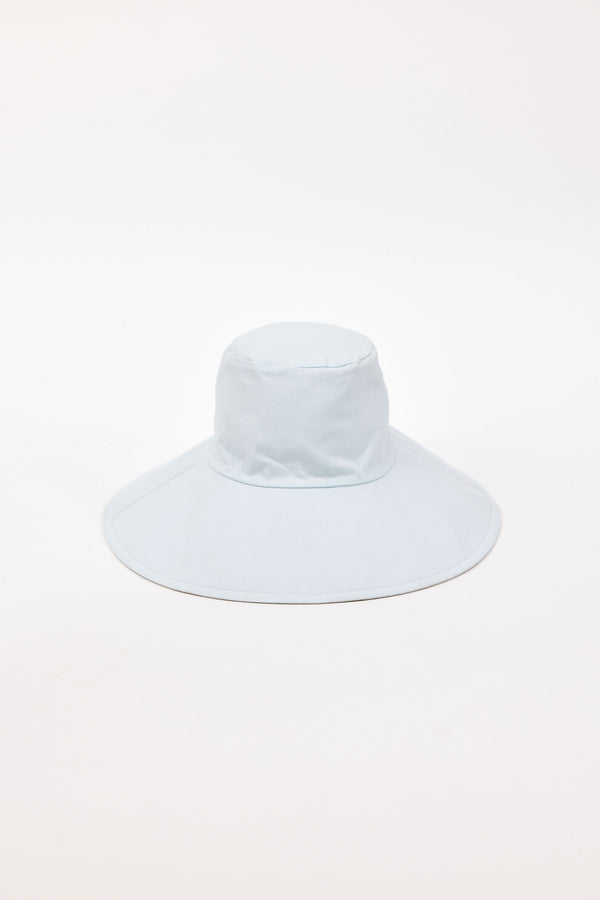 Light blue wide-brimmed bucket hat on a white background