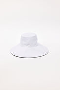 White wide-brimmed bucket hat on a white background