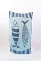 Towel with fish design on a light blue background