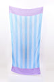 Striped towel with blue and purple stripes on a white background