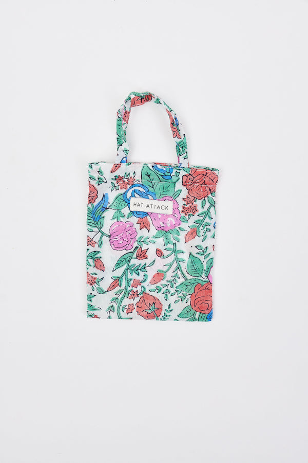 Floral mini bag with colorful design and 'Hat Attack' branding on a white background
