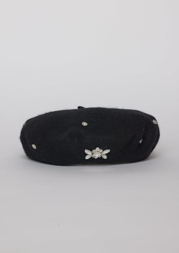 Black beret with crystal embellishments