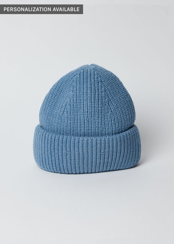 Denim blue cuffed knit beanie