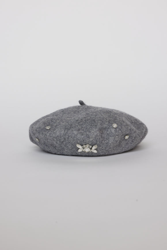 Grey beret with crystal embellishments