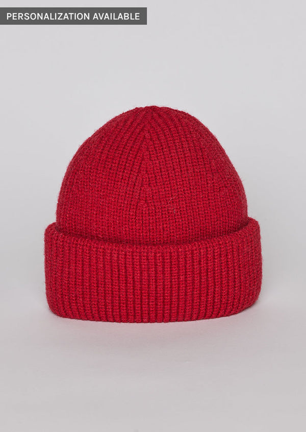 Red knit cuffed beanie