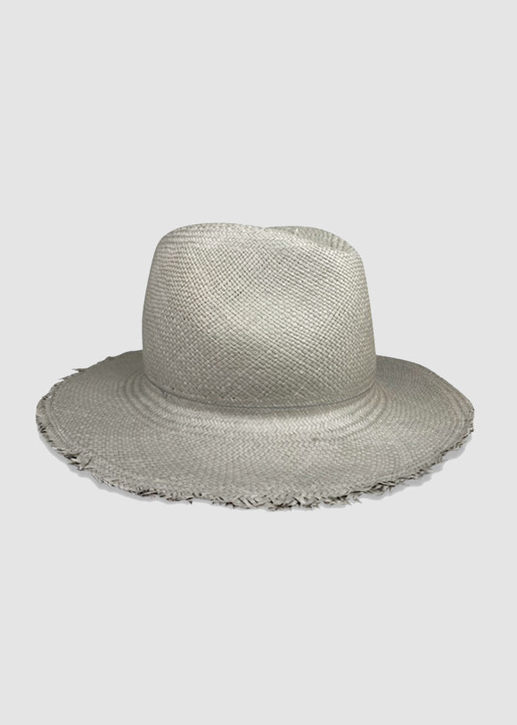 Grey sun hat with fringed brim