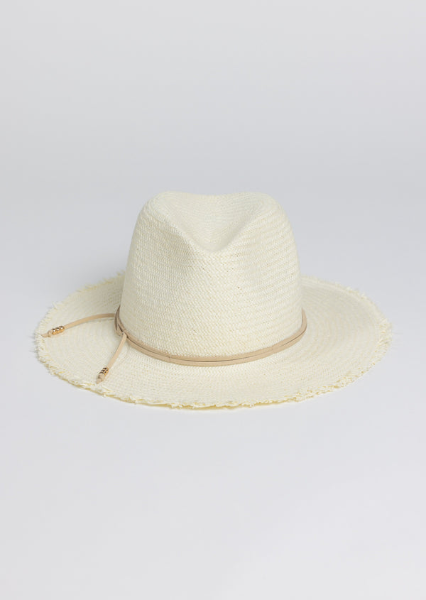 Classic Packable Travel Hat with Fringe in Bleach