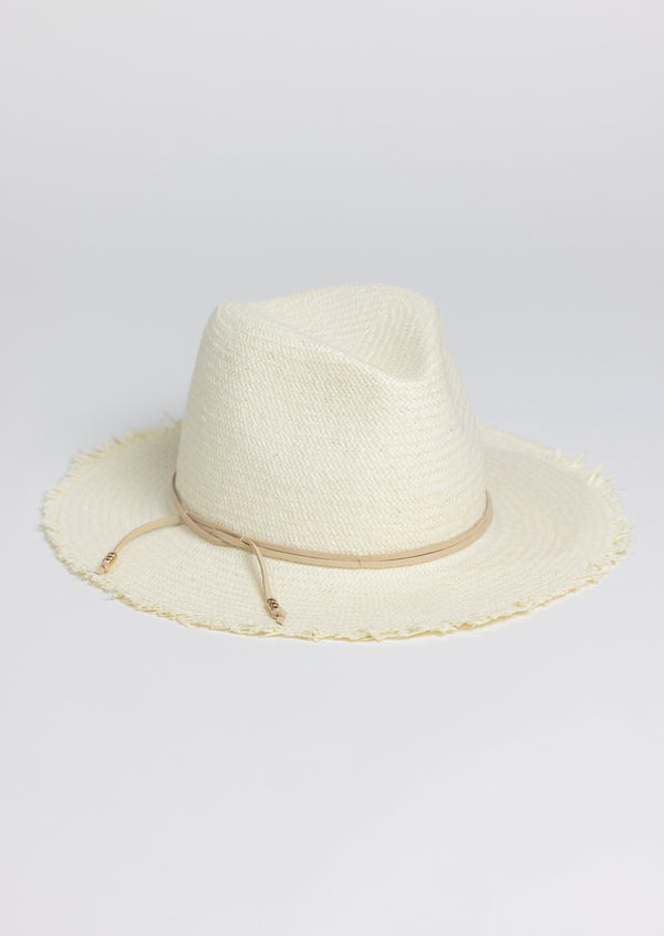 Classic Packable Travel Hat with Fringe in Bleach from side