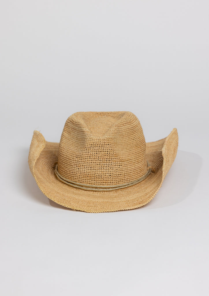 Raffia straw cowboy hat with gold wrap trim