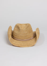 Raffia straw cowboy hat with tan wrap detail