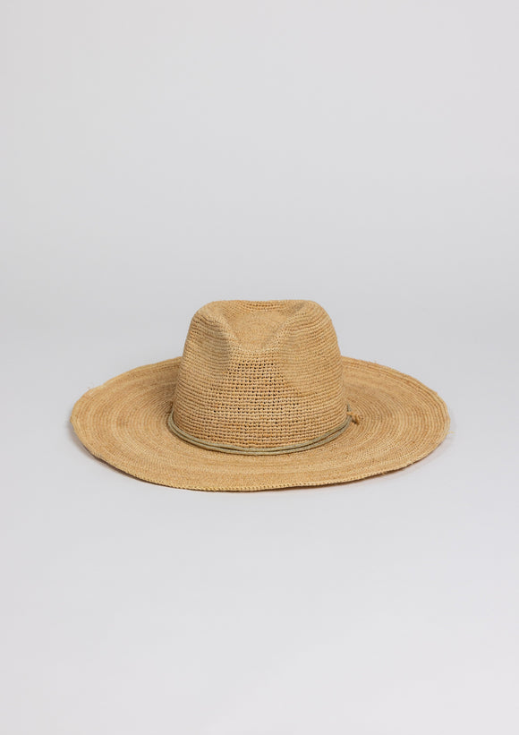 Raffia straw continental sunhat with gold wrap trim