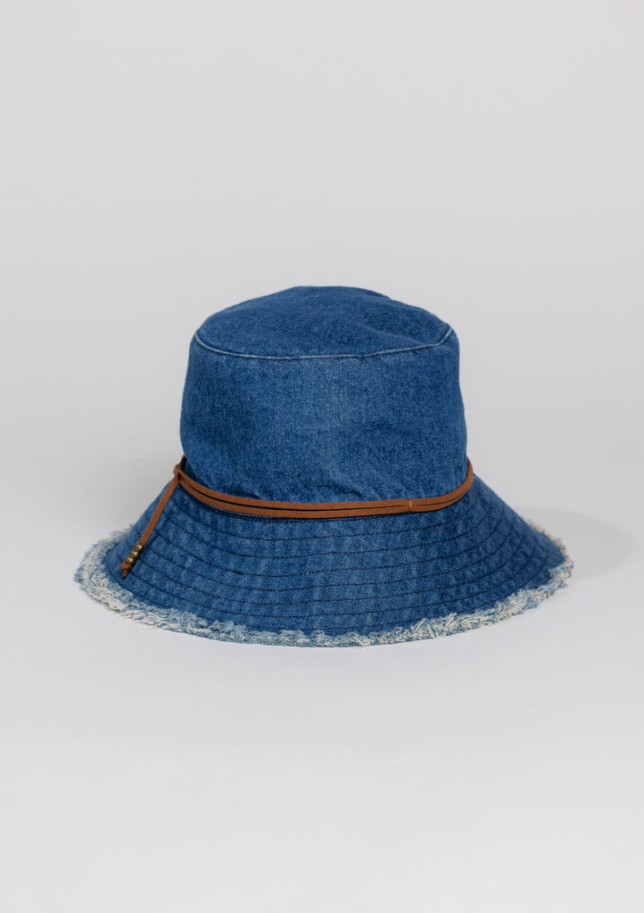 Denim fringed bucket hat