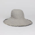 3/4 angle of Canvas Packable Bucket Hat in Black Stripe